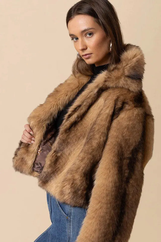 Hale Bob Beige Faux Fur Cropped Jacket 68PC750A