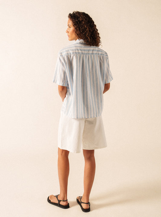 Saint James Blue and White Striped Cotton and Linen Shirt ALMA MC 4634