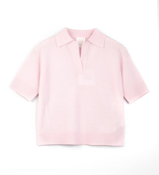 Marella Light Pink Wool Blend Short Sleeve Polo Knit Top MLMFELTRO