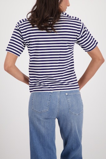 Monari Marine & White Stripe Round neck Shorts Sleeve T-Shirt