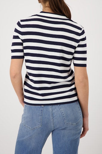 Monari Marine Blue Polo Top with Stripes 410903