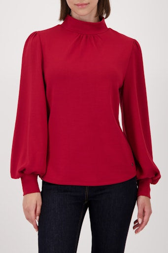Monari Red Modal-Blend Sweatshirt with Gathered Shoulders & Ruffle Cuff 809605
