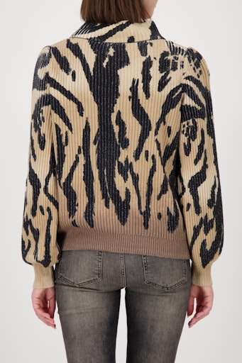 Monari turtleneck black and beige tiger print sweater 809566