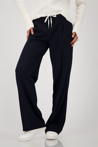 Monari night blue flowing viscose wide leg trousers 808751