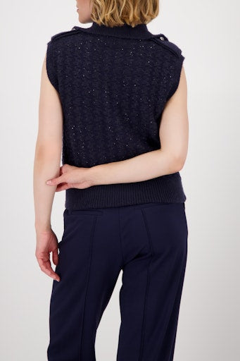 Monari night blue knitted tweed waistcoat with sequins 809107