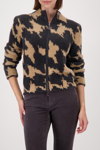 Monari Houndstooth Cardigan in a Cotton Blend with Stand-up Collar 809540