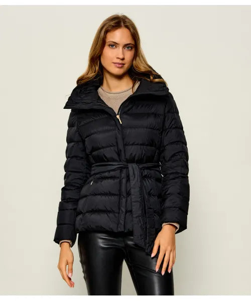 Max Mara Weekend Black Belted Down Jacket with High Collar