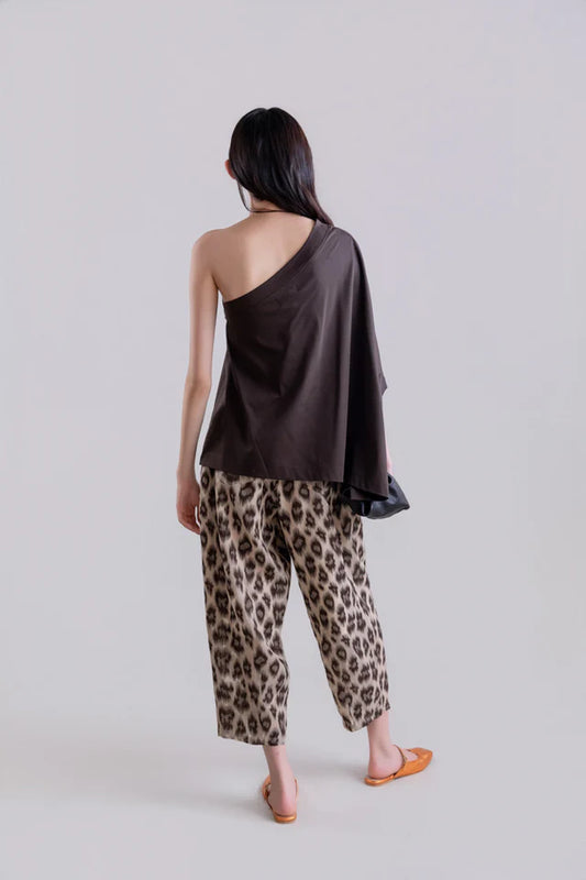 Psophia Animal Print Savanna Shadow Slouchy Pants with Pleats 214TRS2653