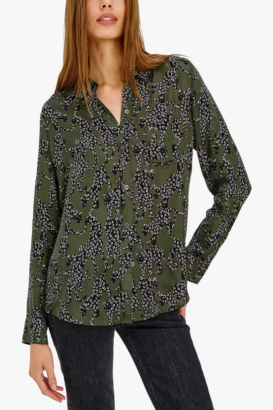 Rails Olive Jaguar Print Long Sleeve Blouse ALYSSA