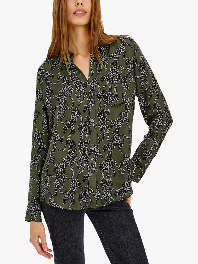 Rails Olive Jaguar Print Long Sleeve Blouse ALYSSA