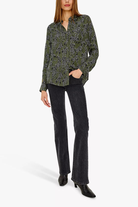 Rails Olive Jaguar Print Long Sleeve Blouse ALYSSA