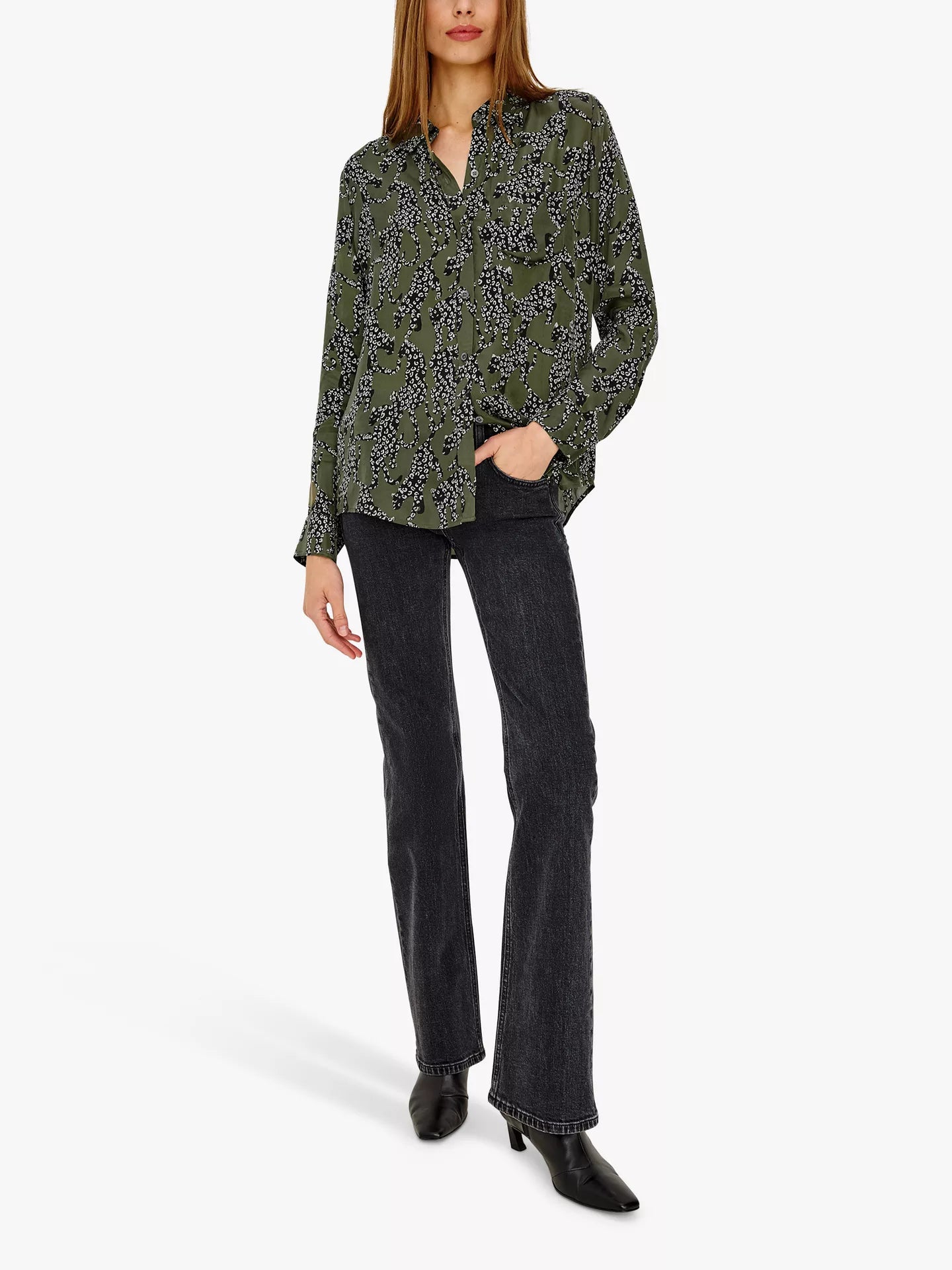 Rails Olive Jaguar Print Long Sleeve Blouse ALYSSA