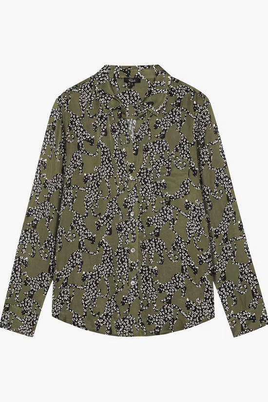 Rails Olive Jaguar Print Long Sleeve Blouse ALYSSA