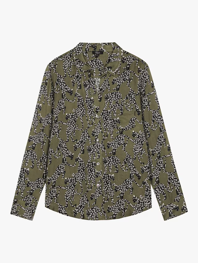 Rails Olive Jaguar Print Long Sleeve Blouse ALYSSA