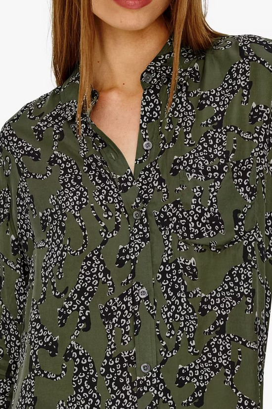 Rails Olive Jaguar Print Long Sleeve Blouse ALYSSA