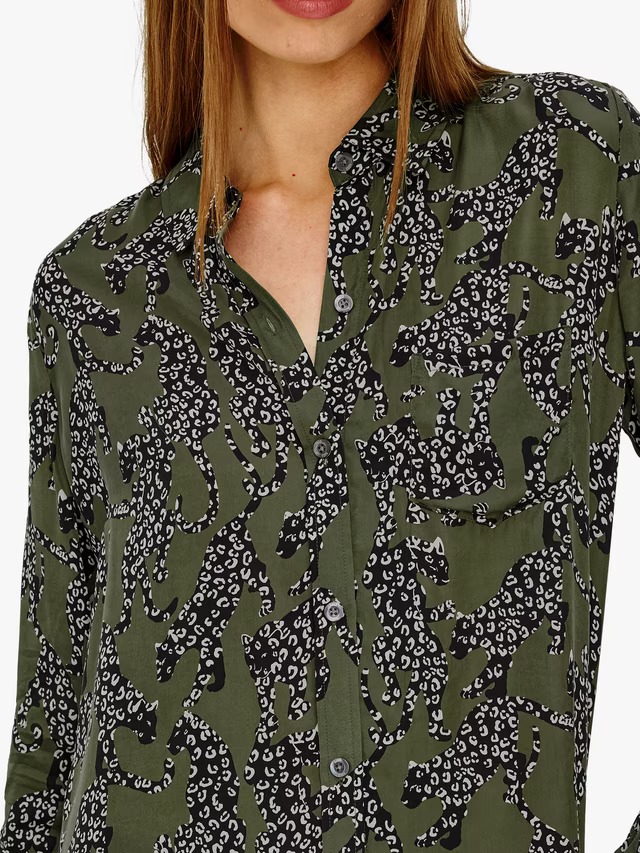 Rails Olive Jaguar Print Long Sleeve Blouse ALYSSA