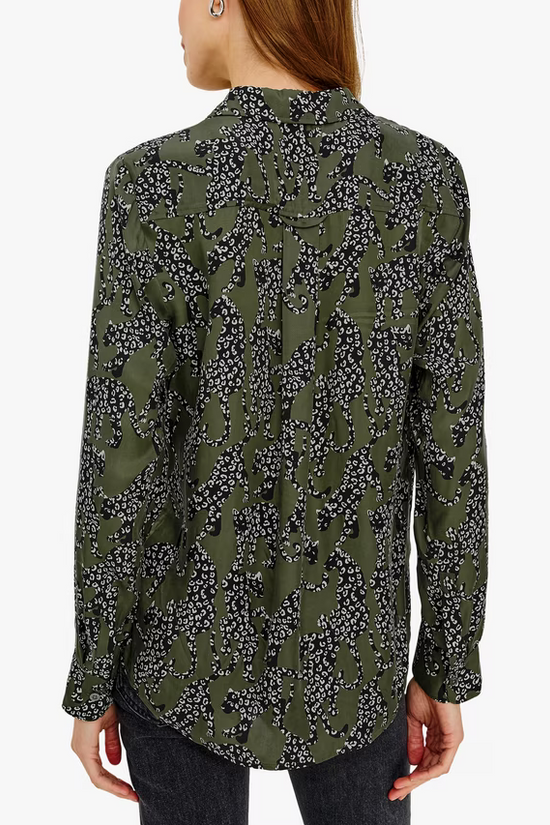 Rails Olive Jaguar Print Long Sleeve Blouse ALYSSA