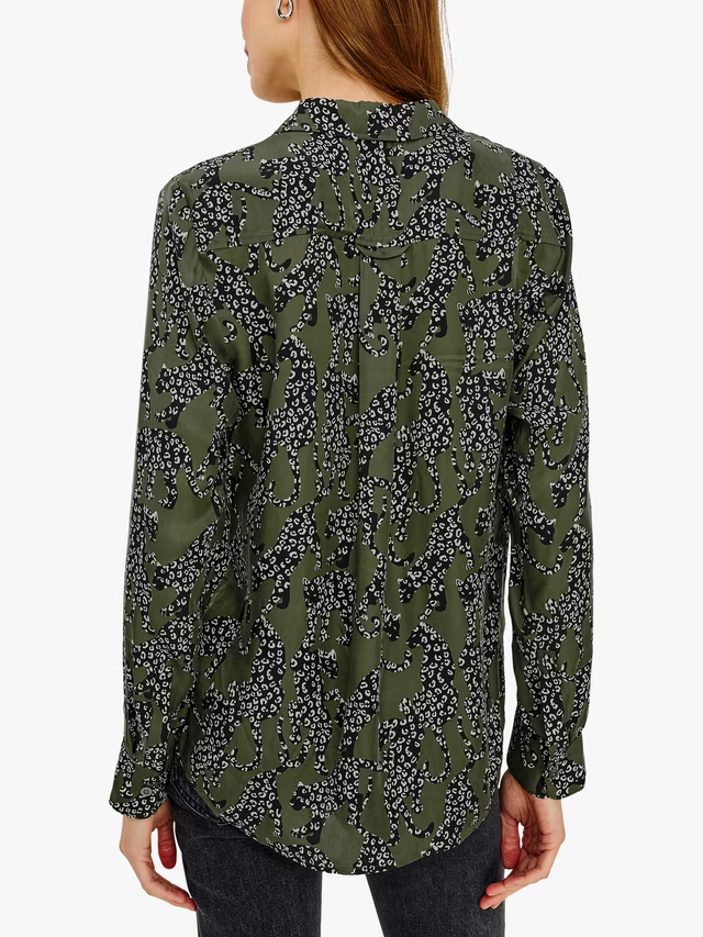 Rails Olive Jaguar Print Long Sleeve Blouse ALYSSA