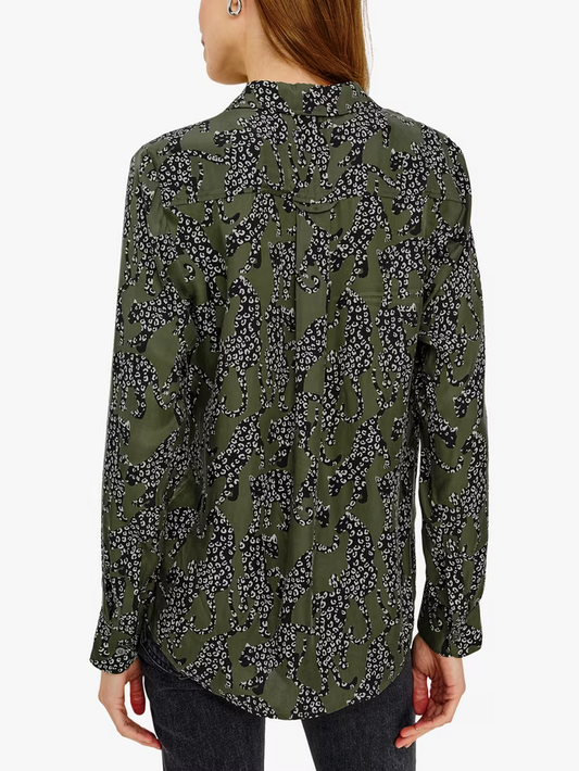 Rails Olive Jaguar Print Long Sleeve Blouse ALYSSA