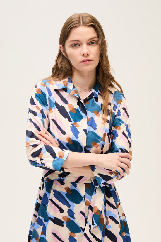 Rosso 35 Tobacco Print Midi Shirt Dress
