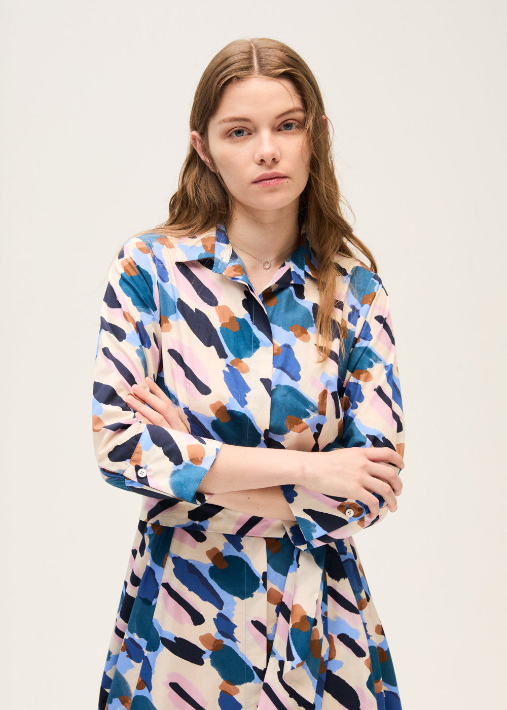 Rosso 35 Tobacco Print Midi Shirt Dress