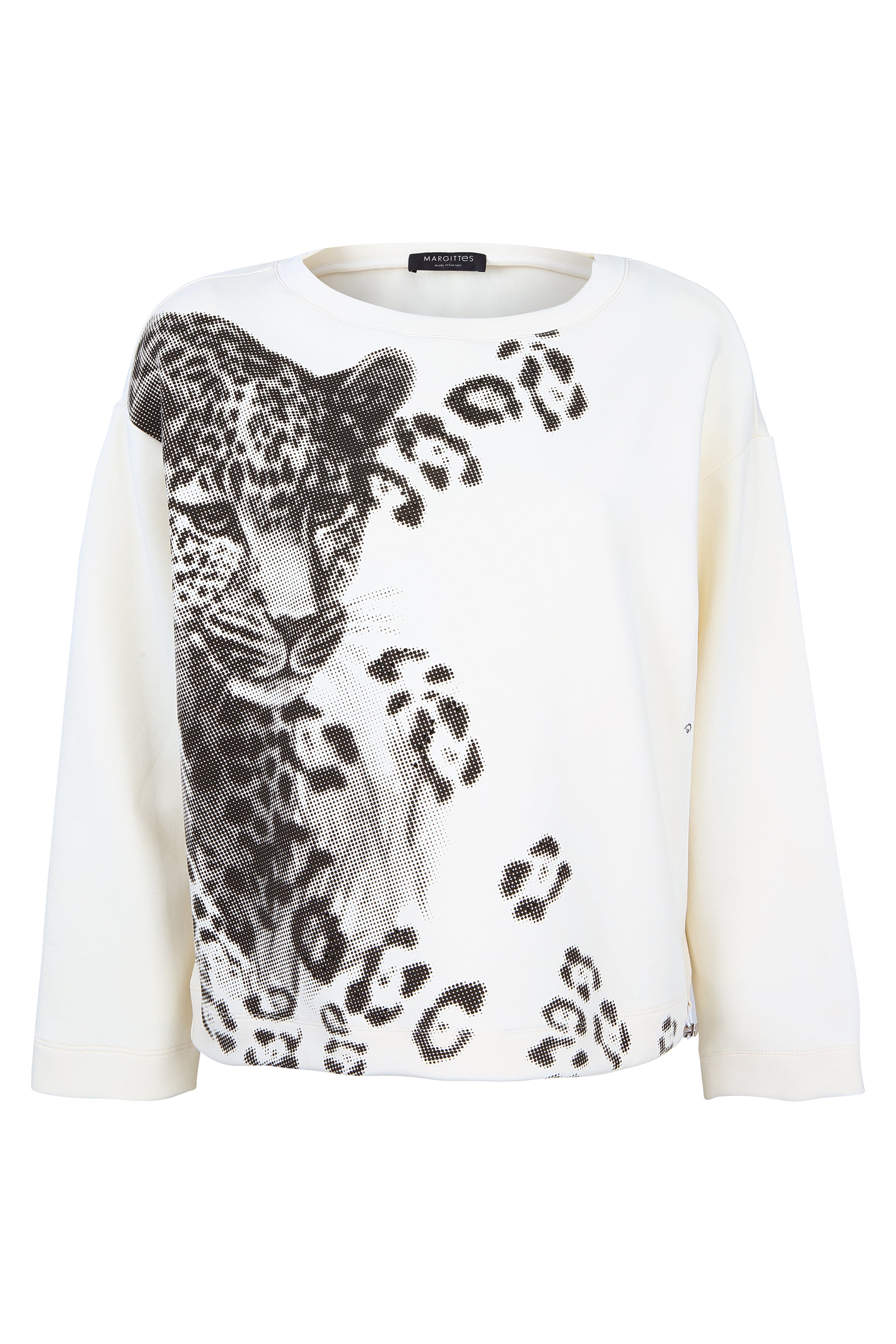 Margittes Chalk Sweatshirt – Cheetah Sparkle Print, Beaded Detail & 3/4 Sleeves