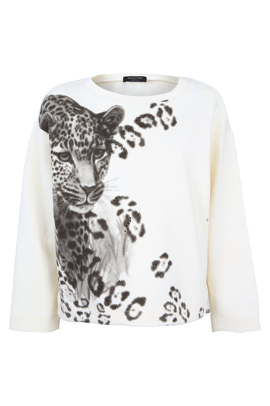 Margittes Chalk Sweatshirt – Cheetah Sparkle Print, Beaded Detail & 3/4 Sleeves