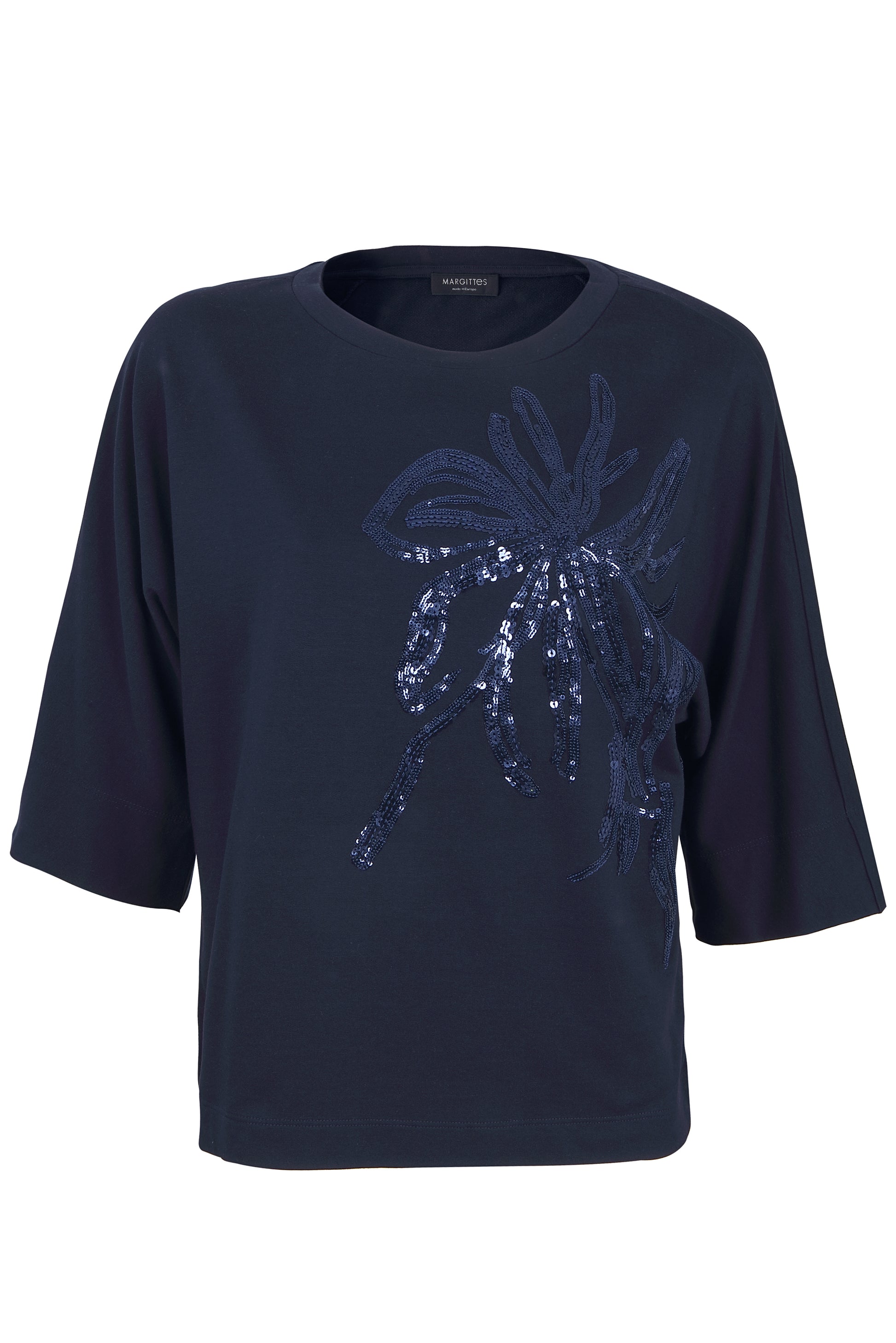 Margittes Marine Sequin Sweatshirt with 3/4 Sleeve