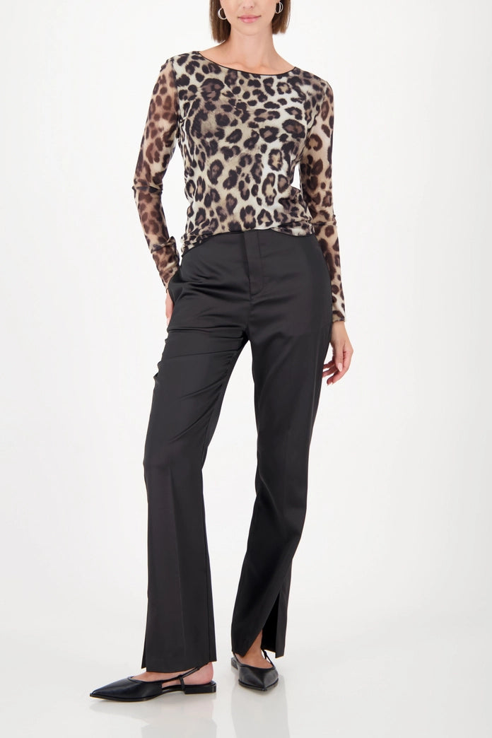 Monari Leopard Print Long Sleeve Mesh Shirt with Leopard Print 809324