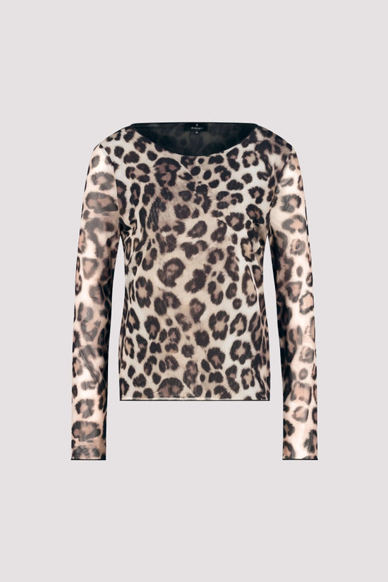 Monari Leopard Print Long Sleeve Mesh Shirt with Leopard Print 809324