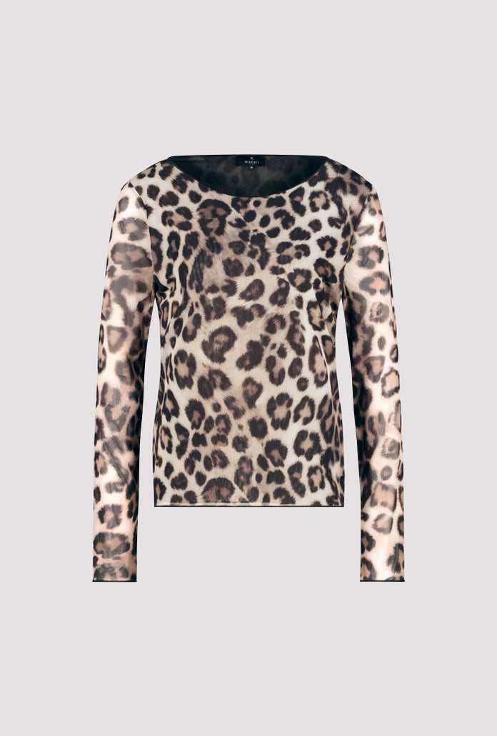 Monari Leopard Print Long Sleeve Mesh Shirt with Leopard Print 809324