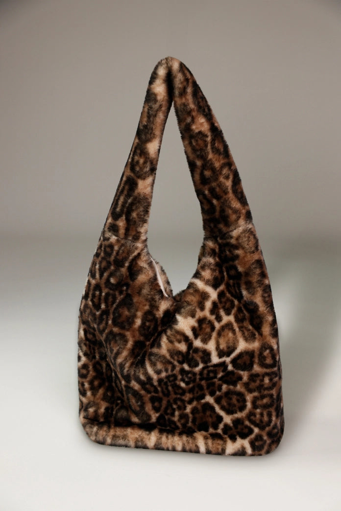 Monari Fluffy Faux Fur Bag with Leopard Print 809418