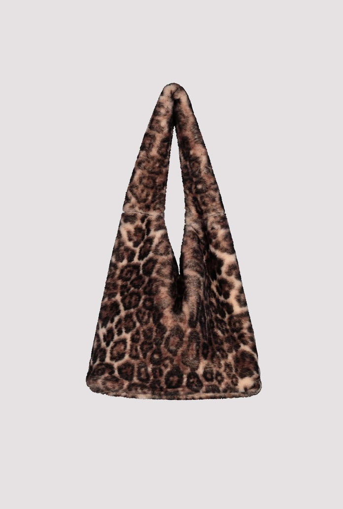 Monari Fluffy Faux Fur Bag with Leopard Print 809418