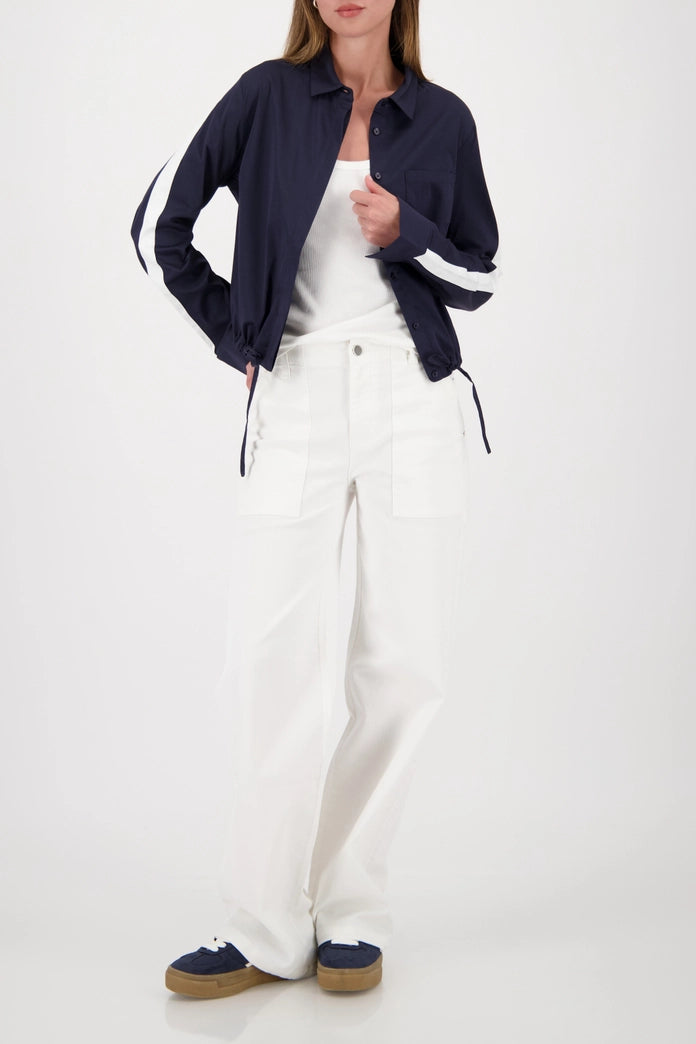 Monari Marine Blouse with Contrast Stripes and Tie Hem 410433