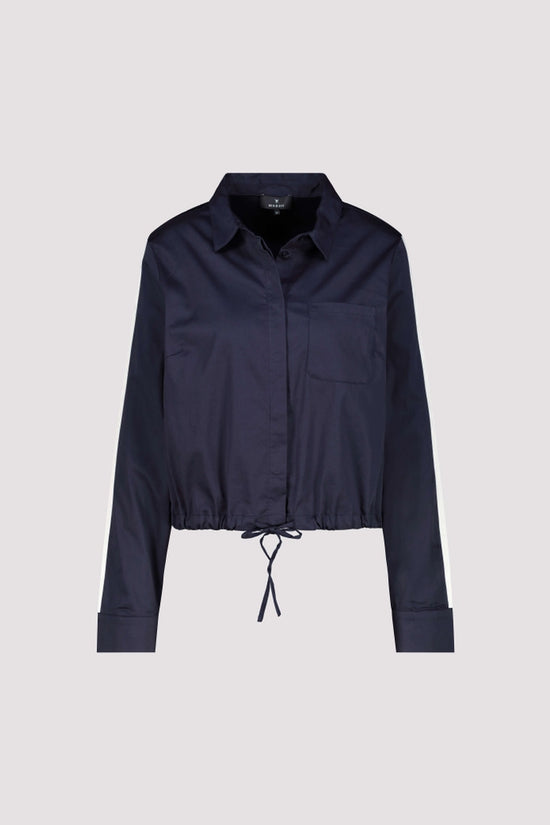 Monari Marine Blouse with Contrast Stripes and Tie Hem 410433