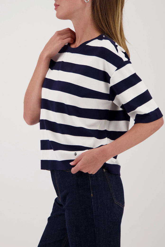 Monari Marine Striped Short Sleeve Sweatshirt 410180