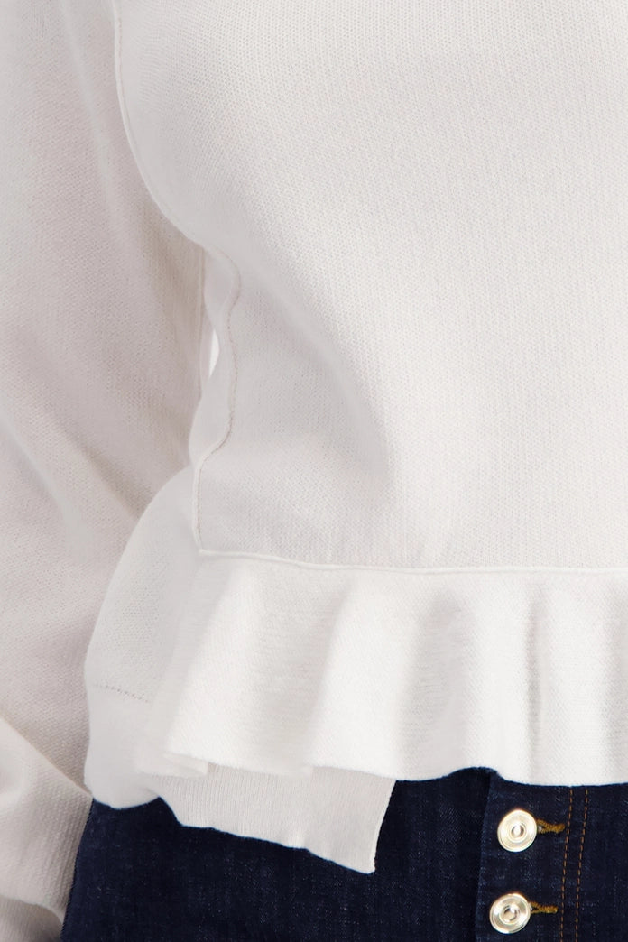 Monari Off-White Knitted Cotton Sweater with Flounces 410208