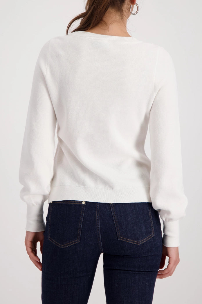 Monari Off-White Knitted Cotton Sweater with Flounces 410208