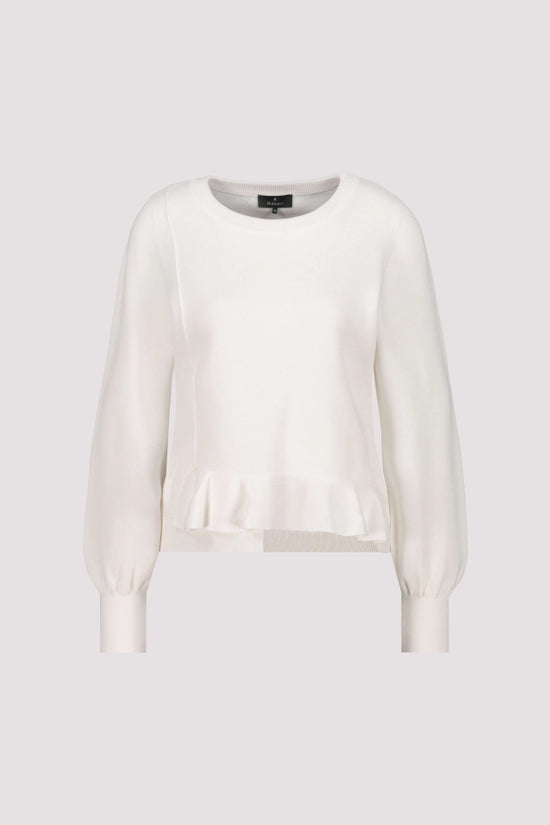 Monari Off-White Knitted Cotton Sweater with Flounces 410208