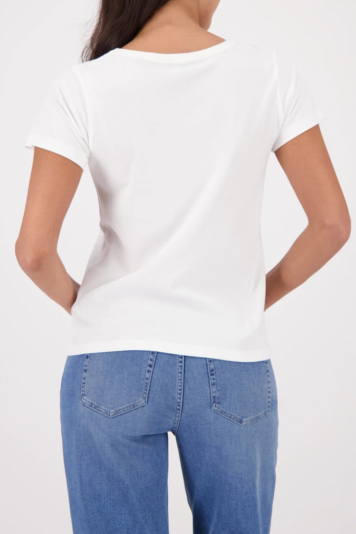 Monari Off-White Crew Neck T-Shirt with Penguin Print 410139