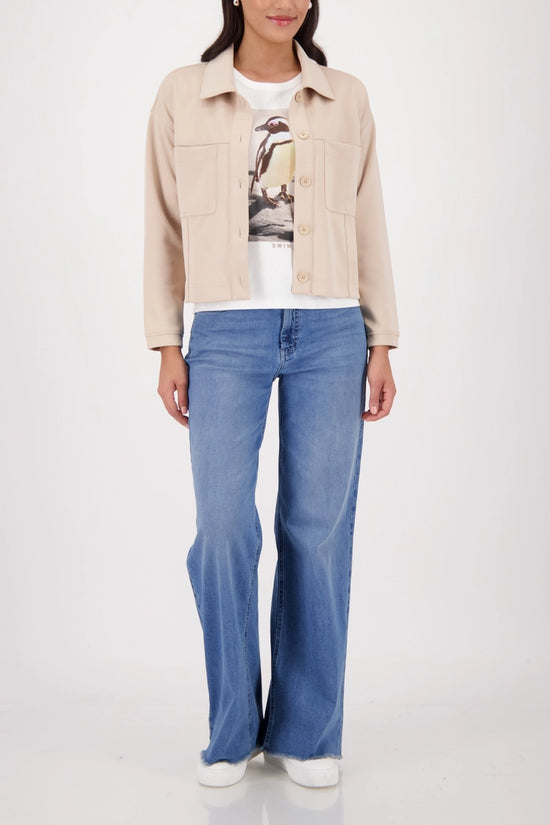 Monari Off-White Crew Neck T-Shirt with Penguin Print 410139