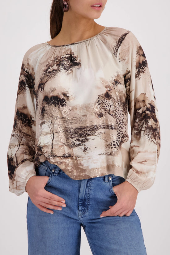 Monari Sand Long Sleeve Blouse with Savannah Print 410190