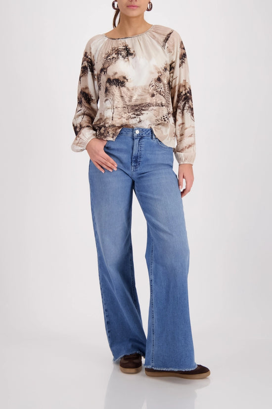 Monari Sand Long Sleeve Blouse with Savannah Print 410190