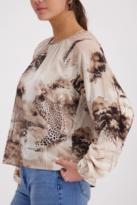 Monari Sand Long Sleeve Blouse with Savannah Print 410190