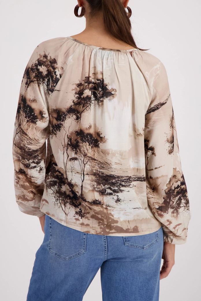Monari Sand Long Sleeve Blouse with Savannah Print 410190