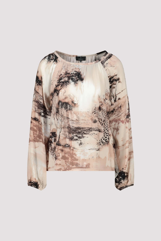 Monari Sand Long Sleeve Blouse with Savannah Print 410190