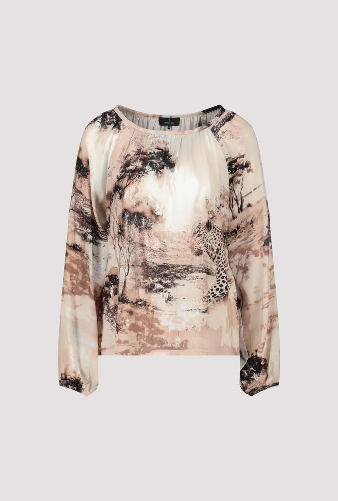 Monari Sand Long Sleeve Blouse with Savannah Print 410190