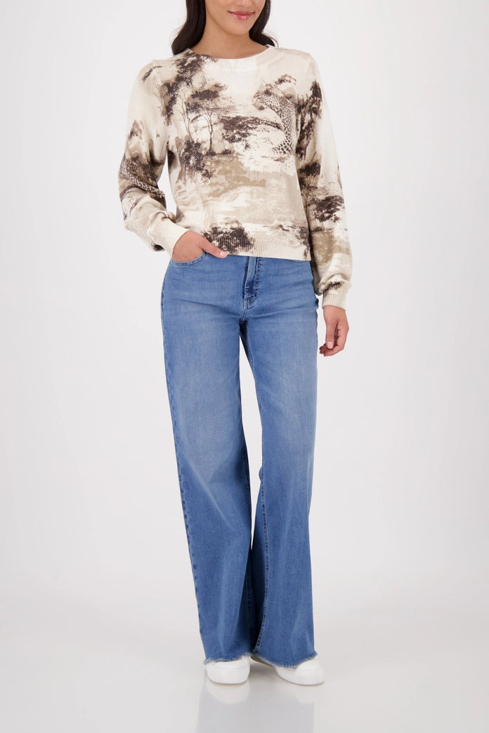 Monari Sand Crew Neck Sweater with Savannah Print 410382
