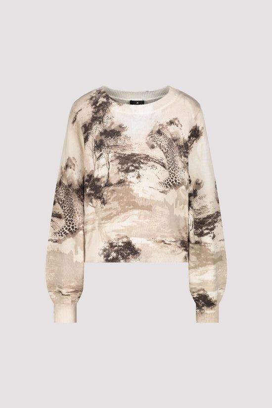Monari Sand Crew Neck Sweater with Savannah Print 410382
