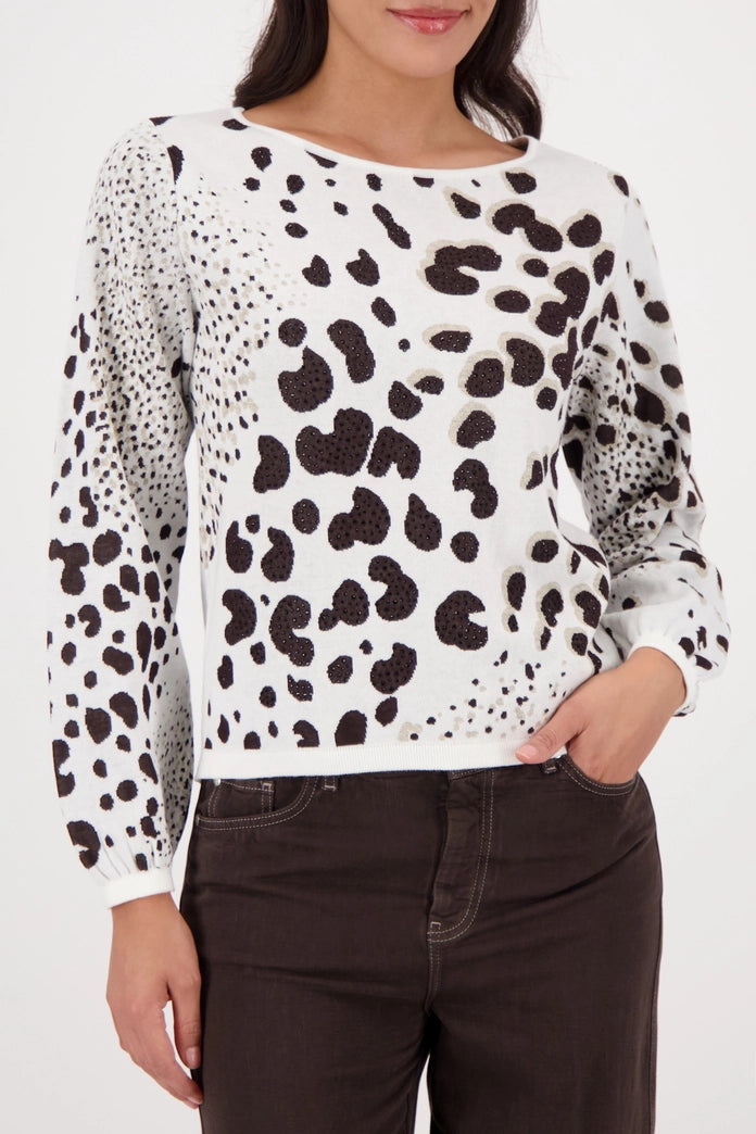Monari Chocolate Leopard Print Jacquard Sweater 410292